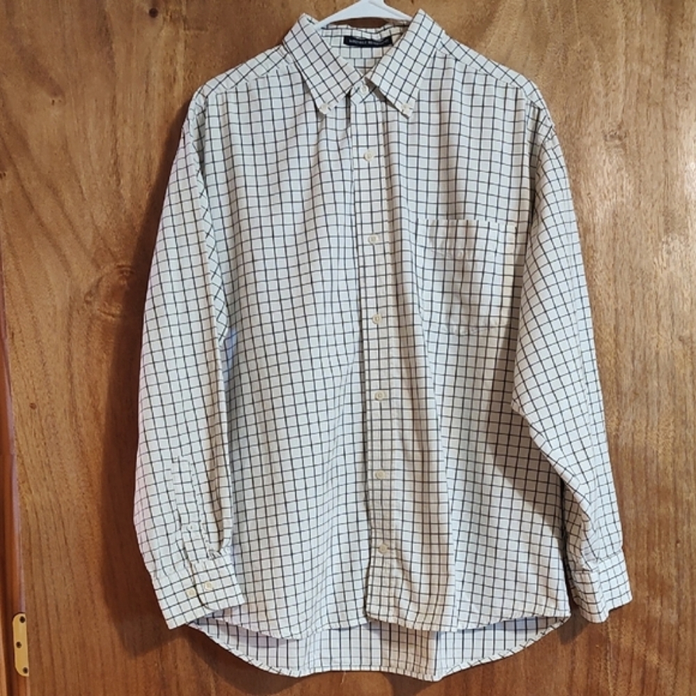 Knightsbridge Mens Wrinkle Resistant Plaid Button Down Black White 100% Cotton L
